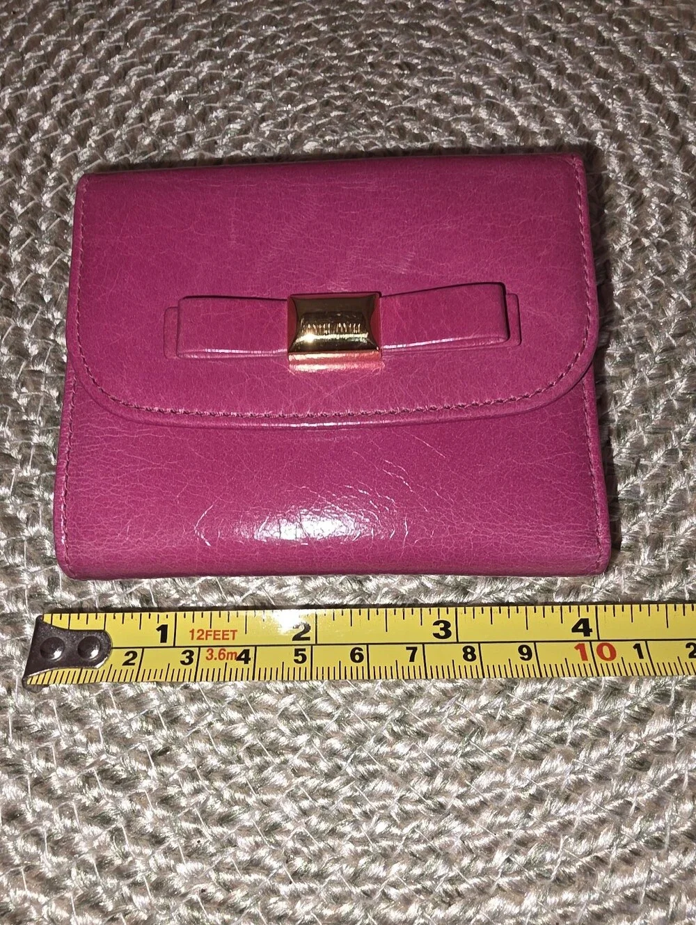 Pre-owned Authentic Miu Miu Bright Pink Leather Bow-Accent Wallet